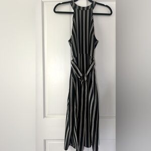 Moon River Vertical Stripe belted midi dress Size M